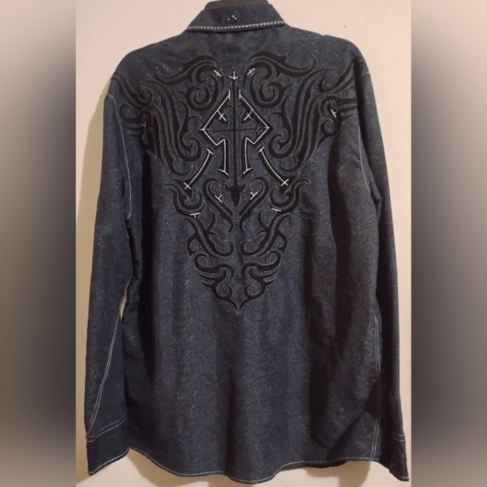 Roar Signature Button Down Shirt Mens XL Black - Picture 5 of 16